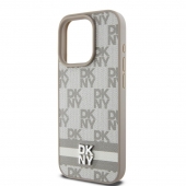 Husa telefon DKNY PU Leather Checkered Pattern and Stripe pentru iPhone 15 Pro Max Beige