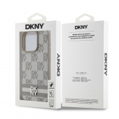 Husa telefon DKNY PU Leather Checkered Pattern and Stripe pentru iPhone 15 Pro Max Beige