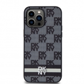 Husa telefon DKNY PU Leather Checkered Pattern and Stripe pentru iPhone 15 Pro Max Black