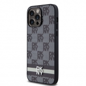 Husa telefon DKNY PU Leather Checkered Pattern and Stripe pentru iPhone 15 Pro Max Black