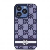 Husa telefon DKNY PU Leather Checkered Pattern and Stripe pentru iPhone 15 Pro Max Blue