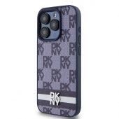 Husa telefon DKNY PU Leather Checkered Pattern and Stripe pentru iPhone 15 Pro Max Blue