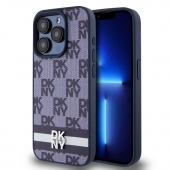 Husa telefon DKNY PU Leather Checkered Pattern and Stripe pentru iPhone 15 Pro Max Blue