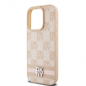 Husa telefon DKNY PU Leather Checkered Pattern and Stripe pentru iPhone 15 Pro Max Pink
