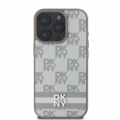 Husa telefon DKNY PU Leather Checkered Pattern and Stripe pentru iPhone 16 Pro Max Beige