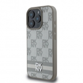 Husa telefon DKNY PU Leather Checkered Pattern and Stripe pentru iPhone 16 Pro Max Beige