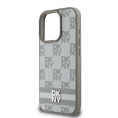 Husa telefon DKNY PU Leather Checkered Pattern and Stripe pentru iPhone 16 Pro Max Beige