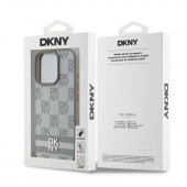 Husa telefon DKNY PU Leather Checkered Pattern and Stripe pentru iPhone 16 Pro Max Beige