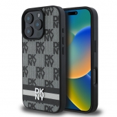 Husa telefon DKNY PU Leather Checkered Pattern and Stripe pentru iPhone 16 Pro Max Black