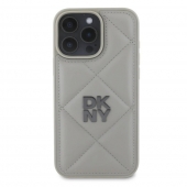 Husa telefon DKNY PU Leather Quilted Stack Logo pentru iPhone 16 Pro Max Grey