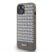 Husa telefon DKNY PU Leather Repeat Pattern Bottom Stripe MagSafe pentru iPhone 14 Brown