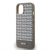 Husa telefon DKNY PU Leather Repeat Pattern Bottom Stripe MagSafe pentru iPhone 14 Brown