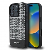 Husa telefon DKNY PU Leather Repeat Pattern Bottom Stripe MagSafe pentru iPhone 16 Pro Max Black