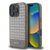 Husa telefon DKNY PU Leather Repeat Pattern Bottom Stripe MagSafe pentru iPhone 16 Pro Max Brown
