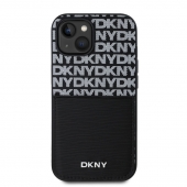 Husa telefon DKNY PU Leather Repeat Pattern Card Pocket pentru iPhone 14 Black