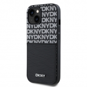 Husa telefon DKNY PU Leather Repeat Pattern Card Pocket pentru iPhone 14 Black