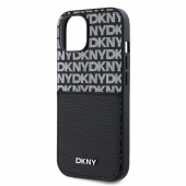 Husa telefon DKNY PU Leather Repeat Pattern Card Pocket pentru iPhone 14 Black