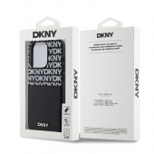 Husa telefon DKNY PU Leather Repeat Pattern Card Pocket pentru iPhone 14 Pro Black