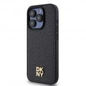 Husa telefon DKNY PU Leather Repeat Pattern Stack Logo MagSafe pentru iPhone 15 Pro Black