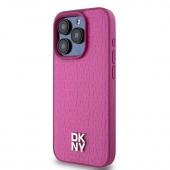 Husa telefon DKNY PU Leather Repeat Pattern Stack Logo MagSafe pentru iPhone 15 Pro Pink