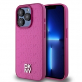 Husa telefon DKNY PU Leather Repeat Pattern Stack Logo MagSafe pentru iPhone 15 Pro Pink
