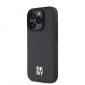 Husa telefon DKNY PU Leather Repeat Pattern Stack Logo MagSafe pentru iPhone 16 Pro Black