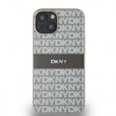 Husa telefon DKNY PU Leather Repeat Pattern Tonal Stripe pentru iPhone 14 Beige