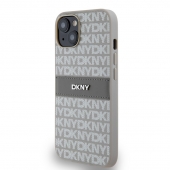 Husa telefon DKNY PU Leather Repeat Pattern Tonal Stripe pentru iPhone 14 Beige