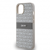Husa telefon DKNY PU Leather Repeat Pattern Tonal Stripe pentru iPhone 14 Beige