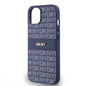 Husa telefon DKNY PU Leather Repeat Pattern Tonal Stripe pentru iPhone 14 Blue