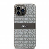 Husa telefon DKNY PU Leather Repeat Pattern Tonal Stripe pentru iPhone 14 Pro Beige
