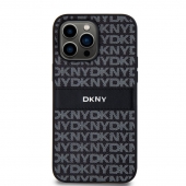 Husa telefon DKNY PU Leather Repeat Pattern Tonal Stripe pentru iPhone 14 Pro Black