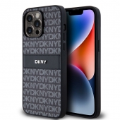 Husa telefon DKNY PU Leather Repeat Pattern Tonal Stripe pentru iPhone 14 Pro Black