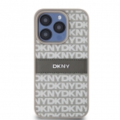 Husa telefon DKNY PU Leather Repeat Pattern Tonal Stripe pentru iPhone 14 Pro Max Beige