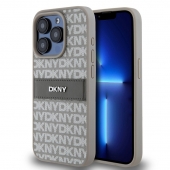Husa telefon DKNY PU Leather Repeat Pattern Tonal Stripe pentru iPhone 14 Pro Max Beige