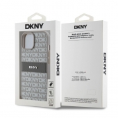 Husa telefon DKNY PU Leather Repeat Pattern Tonal Stripe pentru iPhone 15 Beige