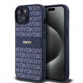 Husa telefon DKNY PU Leather Repeat Pattern Tonal Stripe pentru iPhone 15 Blue