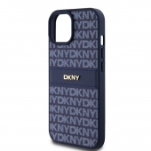 Husa telefon DKNY PU Leather Repeat Pattern Tonal Stripe pentru iPhone 15 Blue