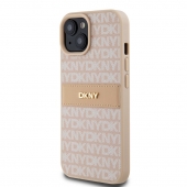 Husa telefon DKNY PU Leather Repeat Pattern Tonal Stripe pentru iPhone 15 Pink