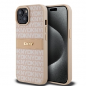 Husa telefon DKNY PU Leather Repeat Pattern Tonal Stripe pentru iPhone 15 Pink