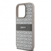 Husa telefon DKNY PU Leather Repeat Pattern Tonal Stripe pentru iPhone 15 Pro Beige