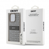 Husa telefon DKNY PU Leather Repeat Pattern Tonal Stripe pentru iPhone 15 Pro Beige