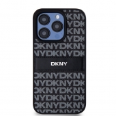 Husa telefon DKNY PU Leather Repeat Pattern Tonal Stripe pentru iPhone 15 Pro Black