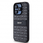 Husa telefon DKNY PU Leather Repeat Pattern Tonal Stripe pentru iPhone 15 Pro Black
