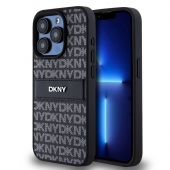Husa telefon DKNY PU Leather Repeat Pattern Tonal Stripe pentru iPhone 15 Pro Black