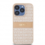 Husa telefon DKNY PU Leather Repeat Pattern Tonal Stripe pentru iPhone 15 Pro Pink