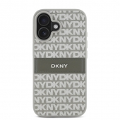 Husa telefon DKNY PU Leather Repeat Pattern Tonal Stripe pentru iPhone 16 Beige