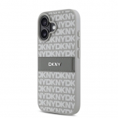 Husa telefon DKNY PU Leather Repeat Pattern Tonal Stripe pentru iPhone 16 Beige