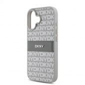 Husa telefon DKNY PU Leather Repeat Pattern Tonal Stripe pentru iPhone 16 Beige