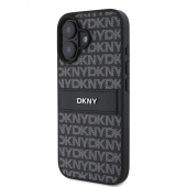 Husa telefon DKNY PU Leather Repeat Pattern Tonal Stripe pentru iPhone 16 Black